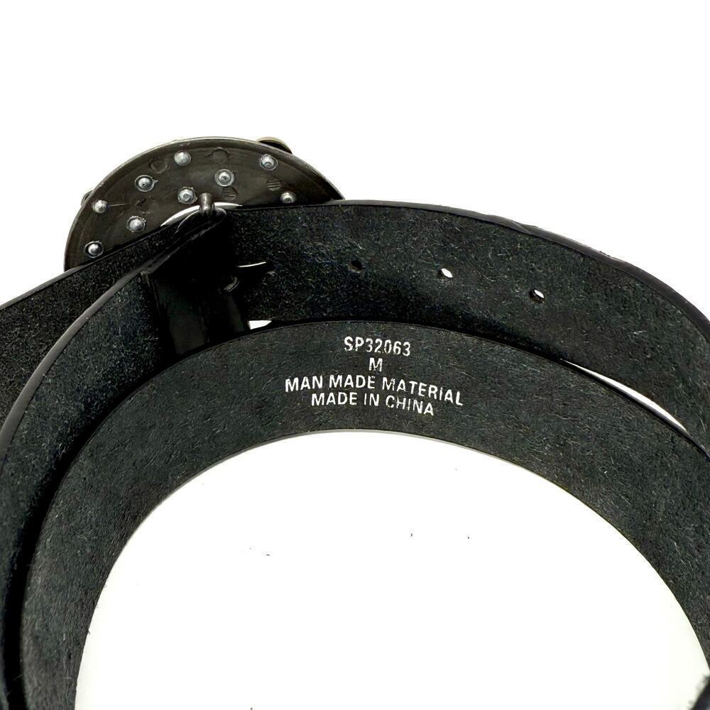 Synthetic Black Leather Belt w/ Gold & Silver Toned Dots Embellished Buckle EUC - Picture 4 of 4